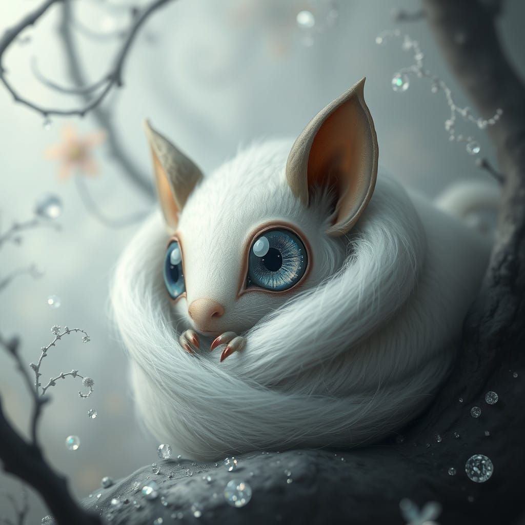 Whimsical Creature in a Misty Forest Dreamscape