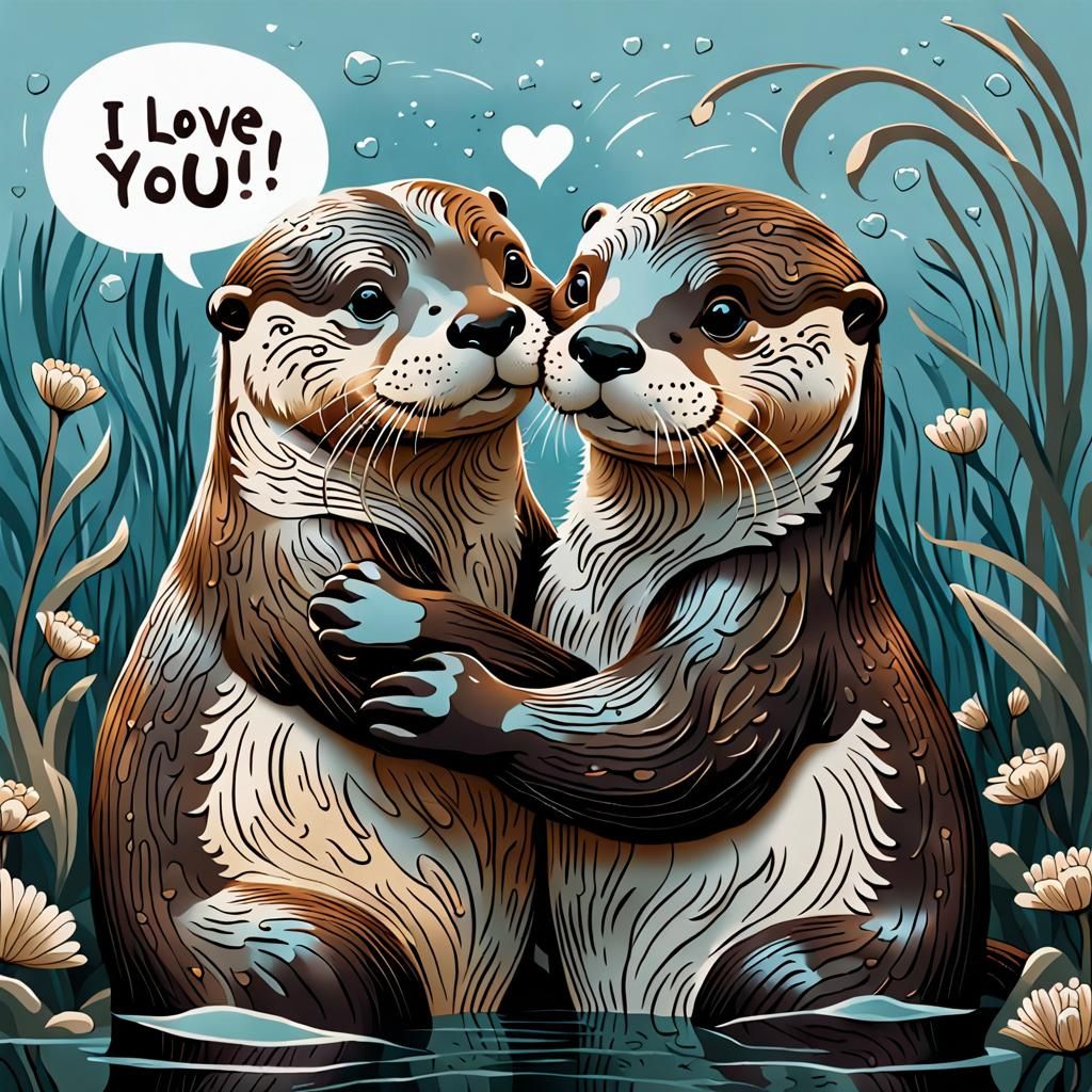 Otter Love in Watercolor Style