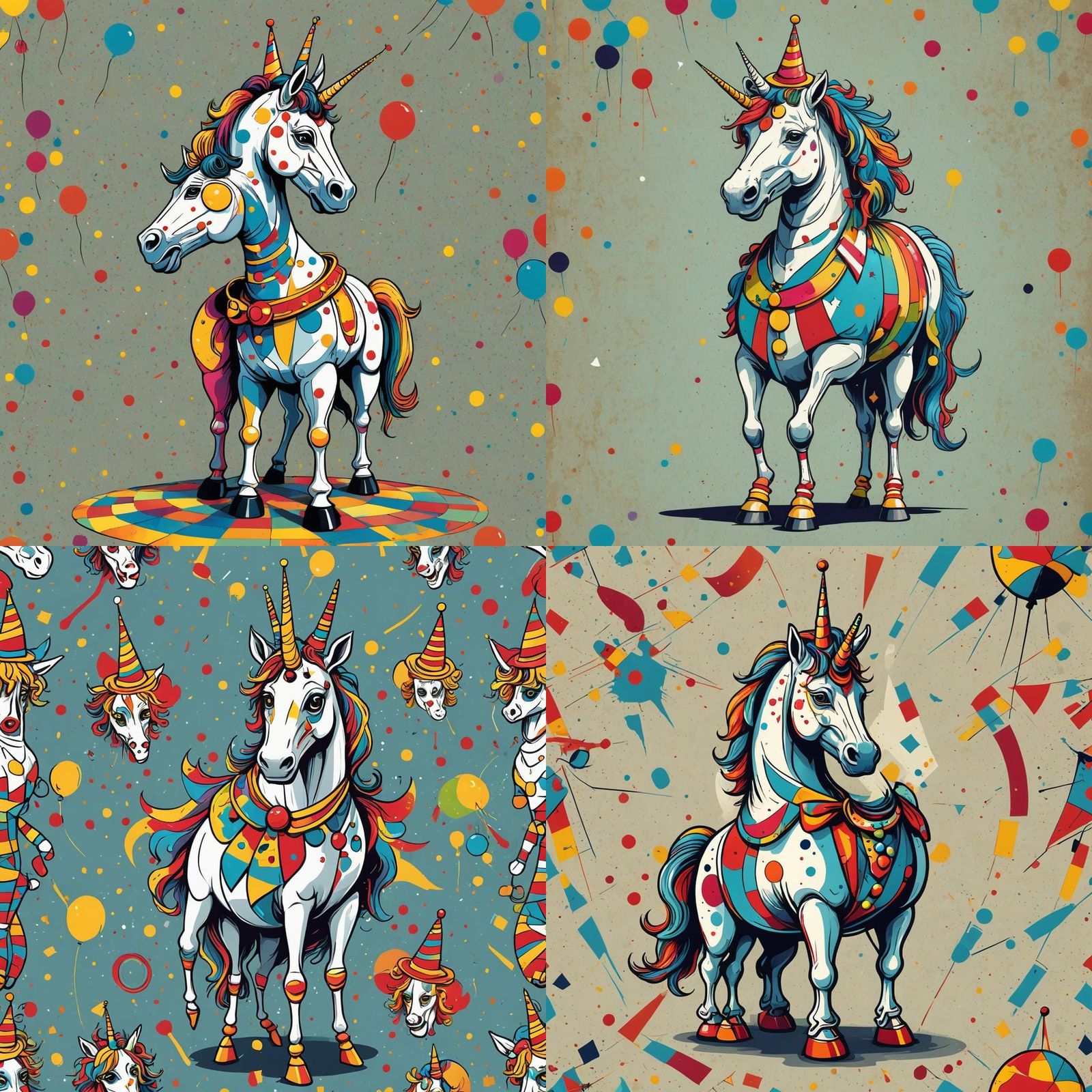 Vibrant Clown Unicorn in Circus Splendor
