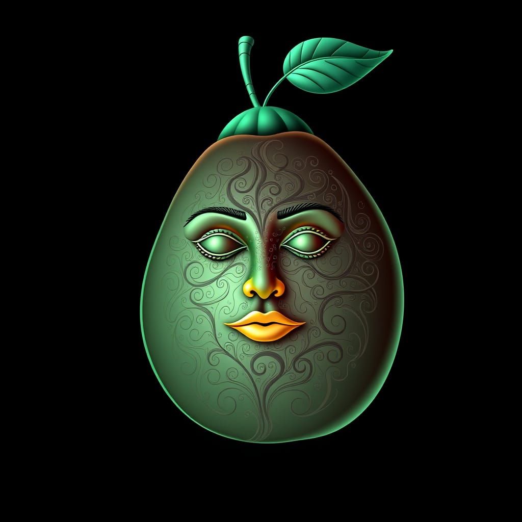 Surreal Fruit Portrait in Vibrant Fractal Style