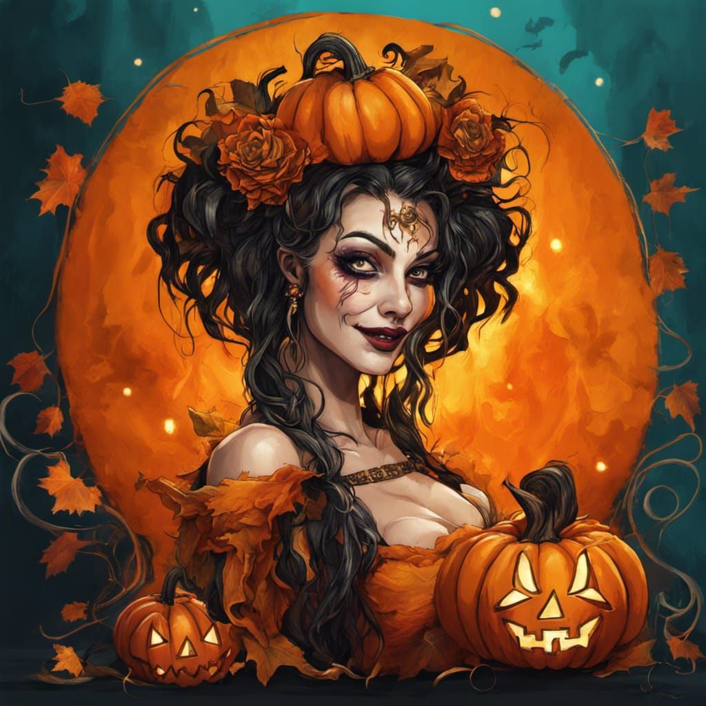 Glowing Queen Surrounded by Jack O Lanterns