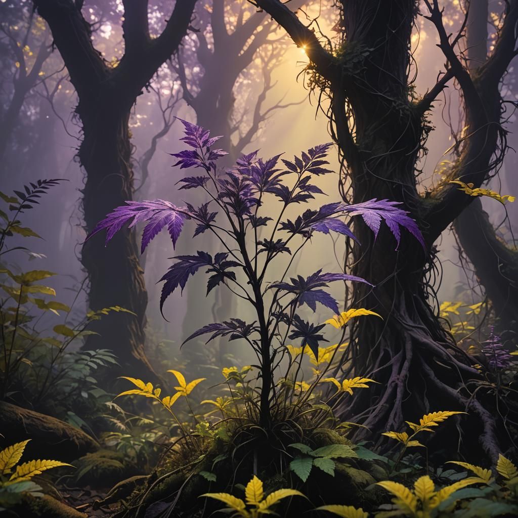 Mystical Weed in Ancient Forest, Dark Fantasy Concept Art