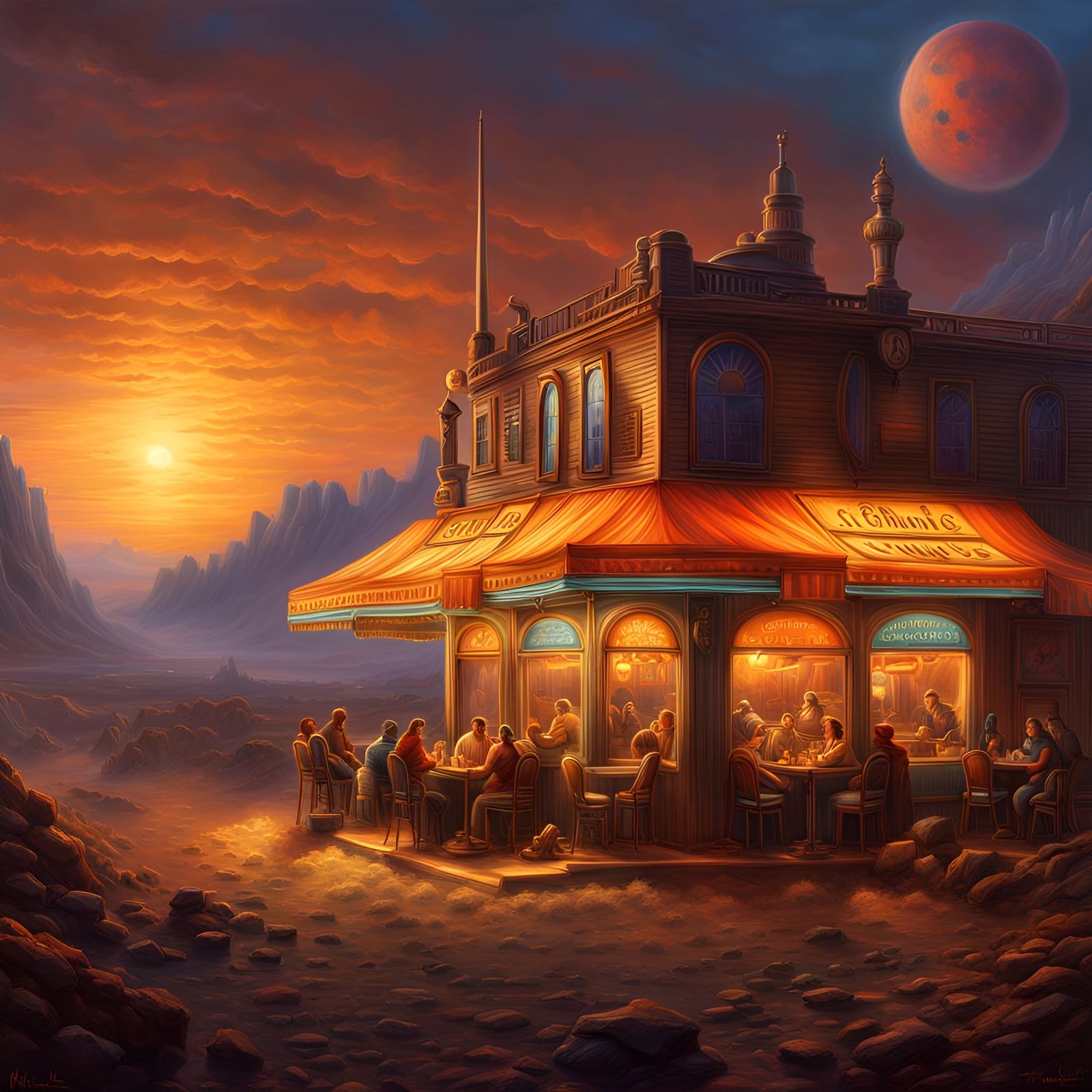 Ethereal Mars Cafe at Golden Hour