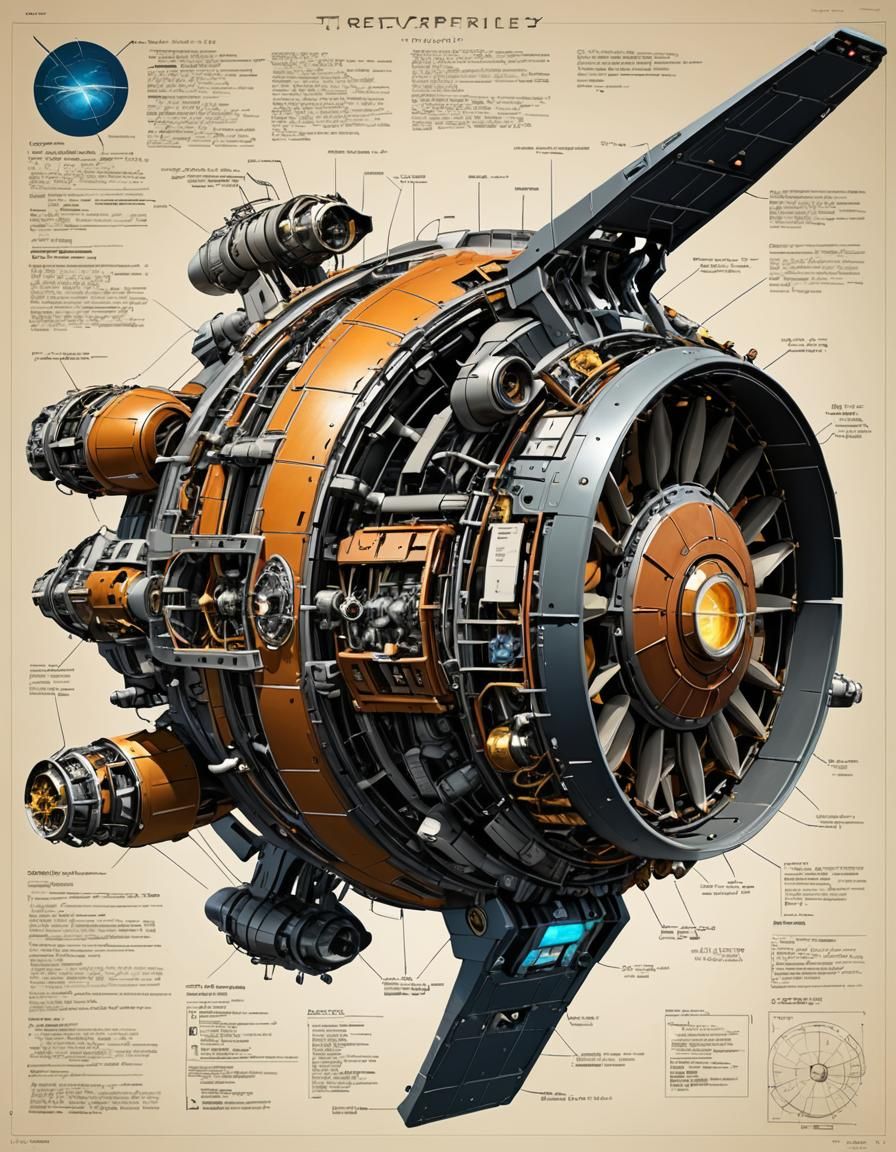 technical illustration of a spacecraft showcasing a cutaway design