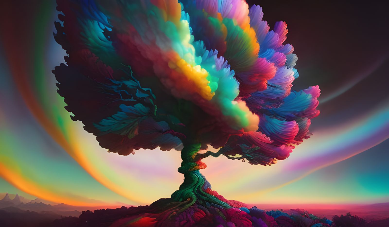 Cyberpunk Tree of Dreams in Cosmic Galaxy