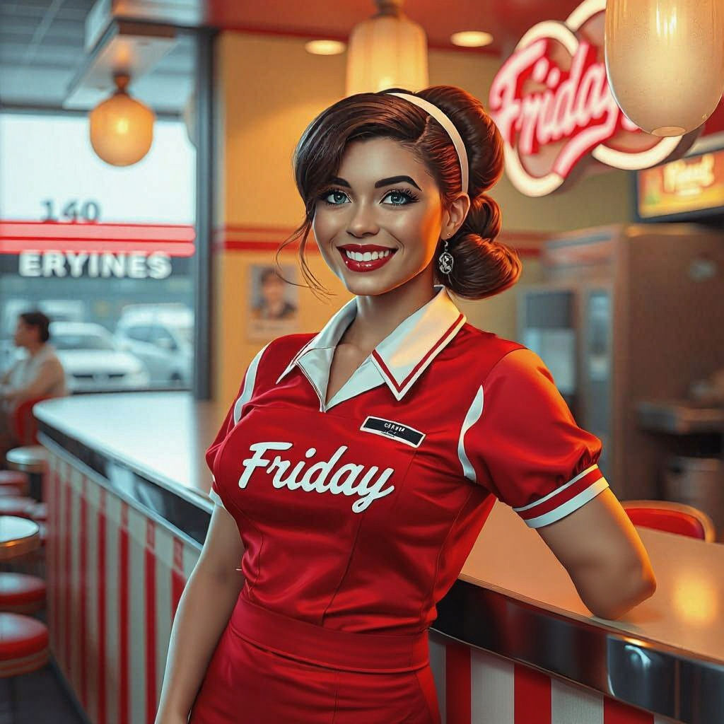 Retro Diner Waitress in Digital Painting Style