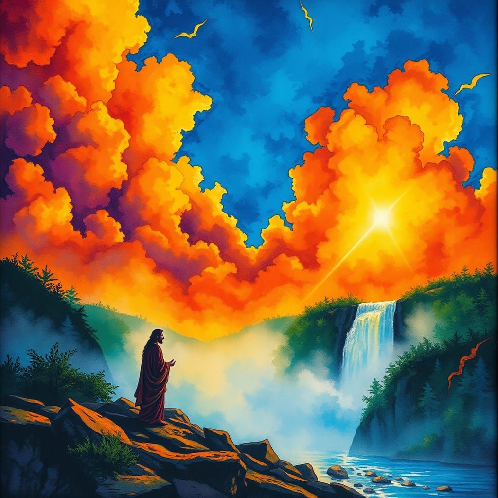 Surreal Expressionist Landscape with Mirrored Silhouettes