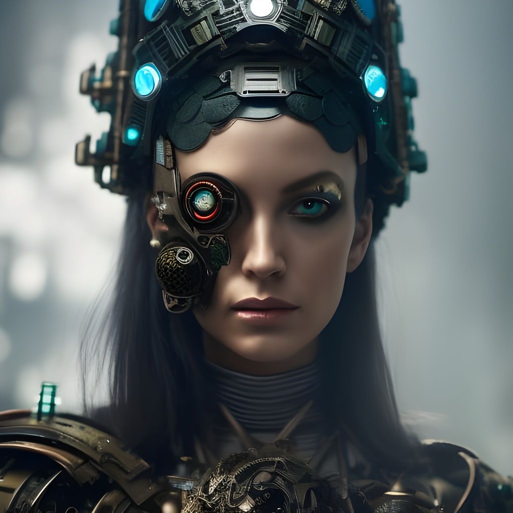 Dystopian Cyberpunk Beauty in Ornate Armor