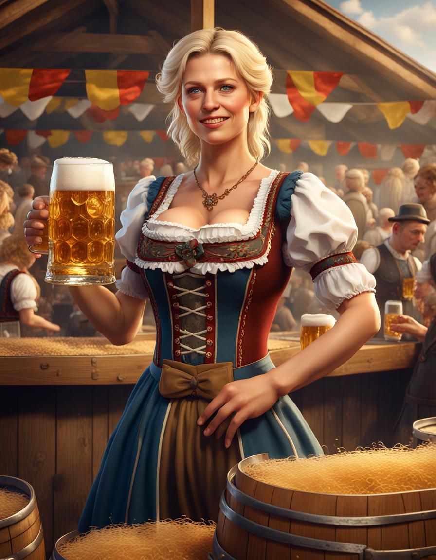 Charming Bavarian Brewer in Traditional Munich Oktoberfest A...