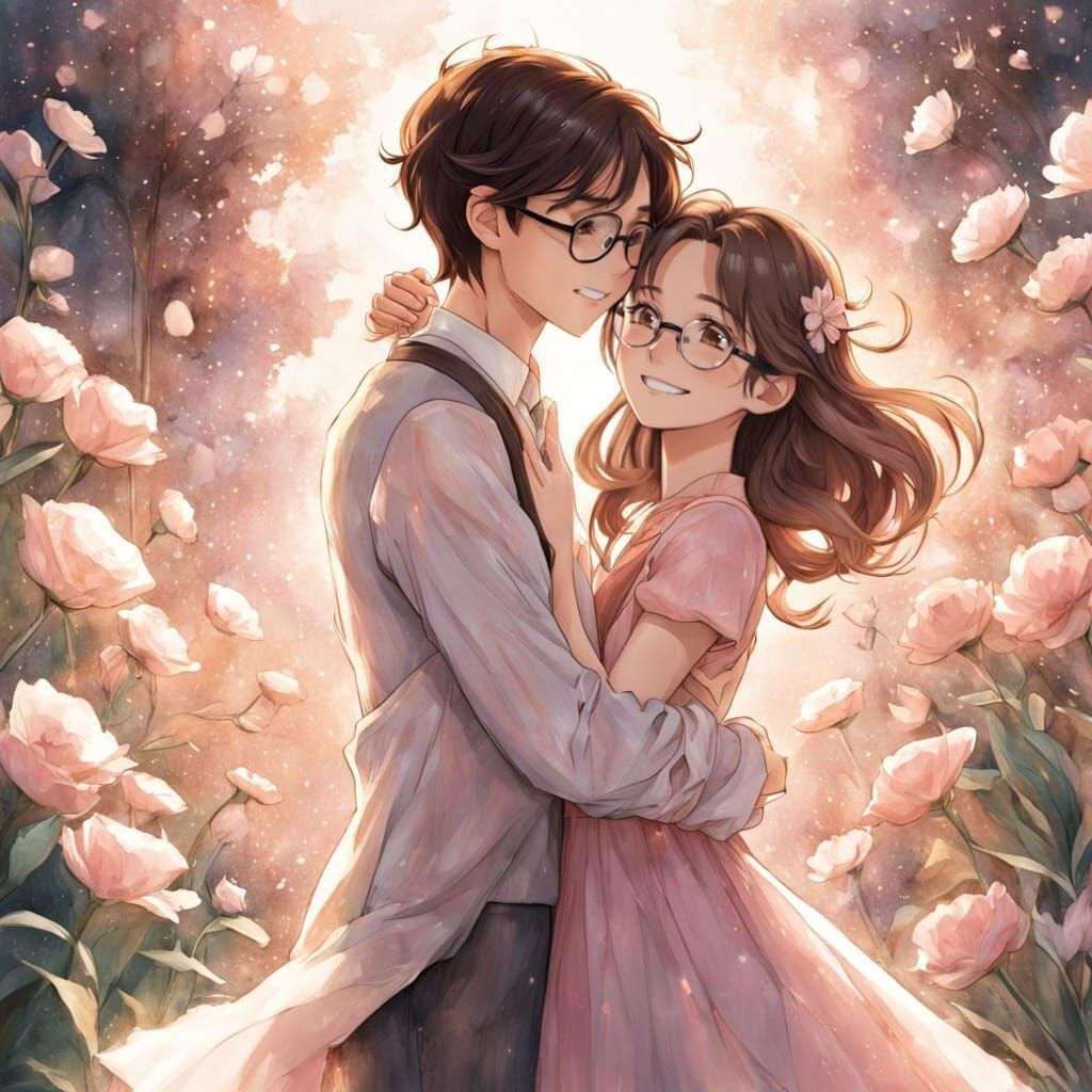 Anime Young Love Embracing in Warm Moment