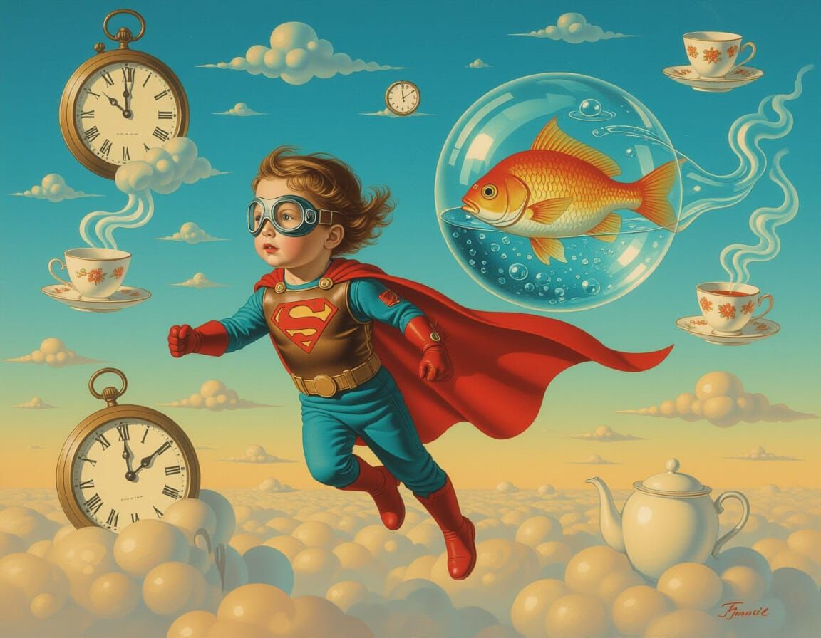 Child Superhero in Surreal Twilight Sky, in Hyper-Realistic ...
