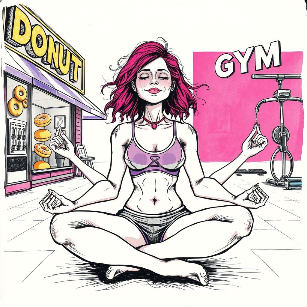 Surreal Meditation in Donut Shop and Gym