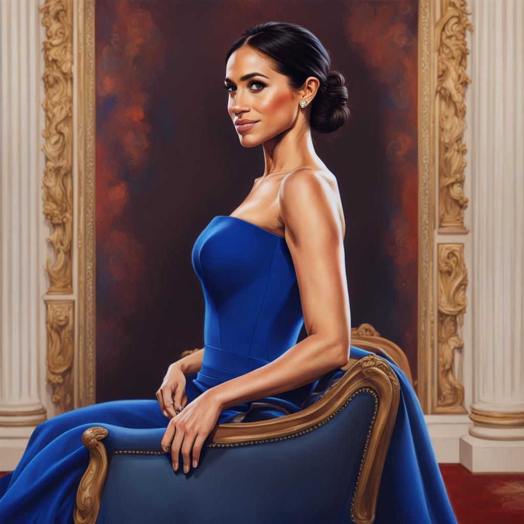 Hyperrealistic Royal Blue Gown Portrait in Splash Art Style
