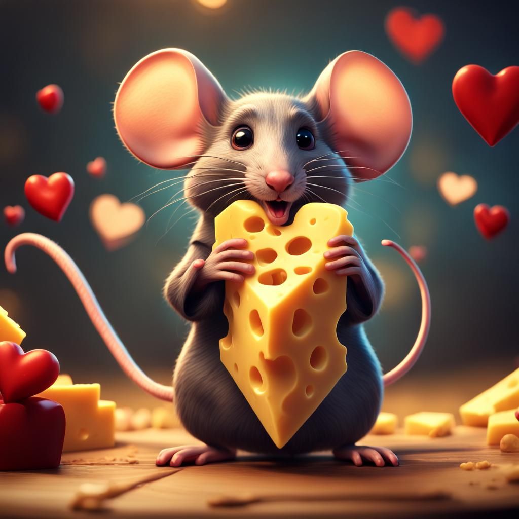 Mouse Surrendering to Love in Vibrant, Dreamy Landscape