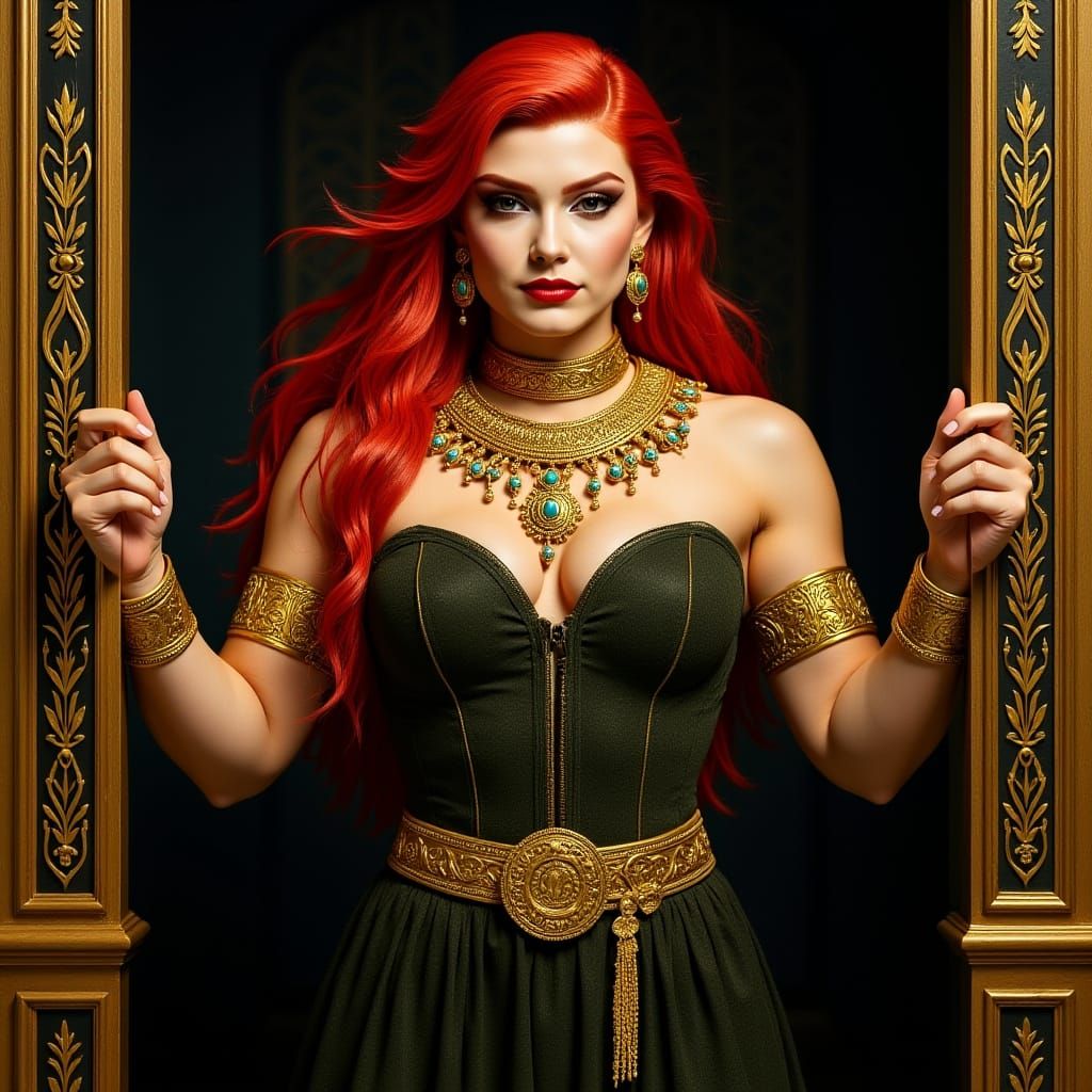 Elegant Woman in Gold Jewelry: Art Nouveau Style