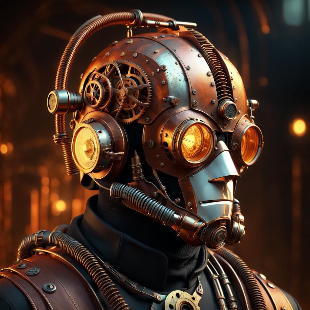 Steampunk Droid in Art Deco Background