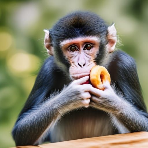 Monkey Savoring a Donut with Coffee