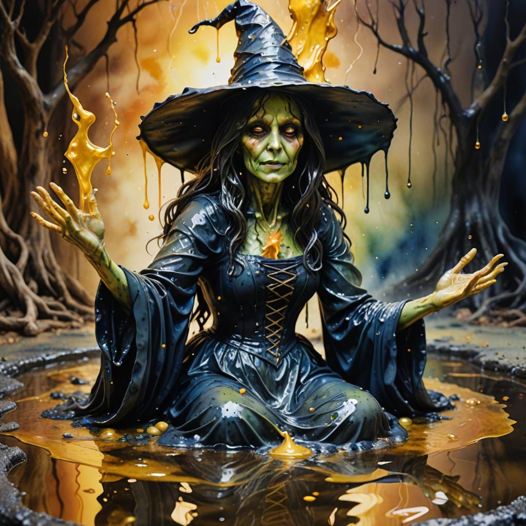 Melting Witch: Hyperrealistic Watercolor Art