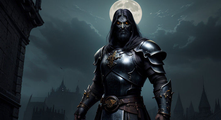 Medieval Barbarian Ready for Battle in Dark Fantasy Castle C...