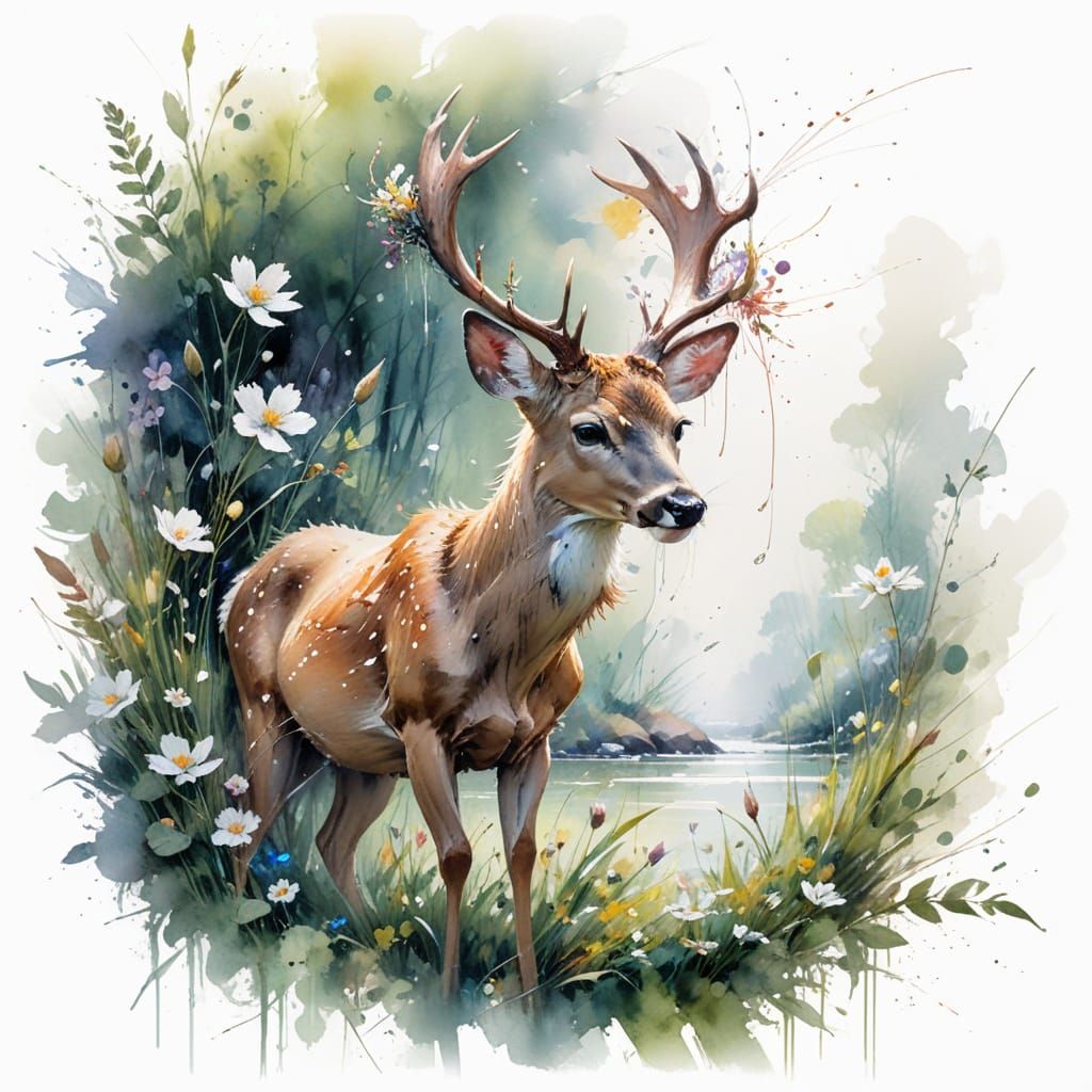 Springtime Serenity: White-Tailed Deer in a Lush Meadow