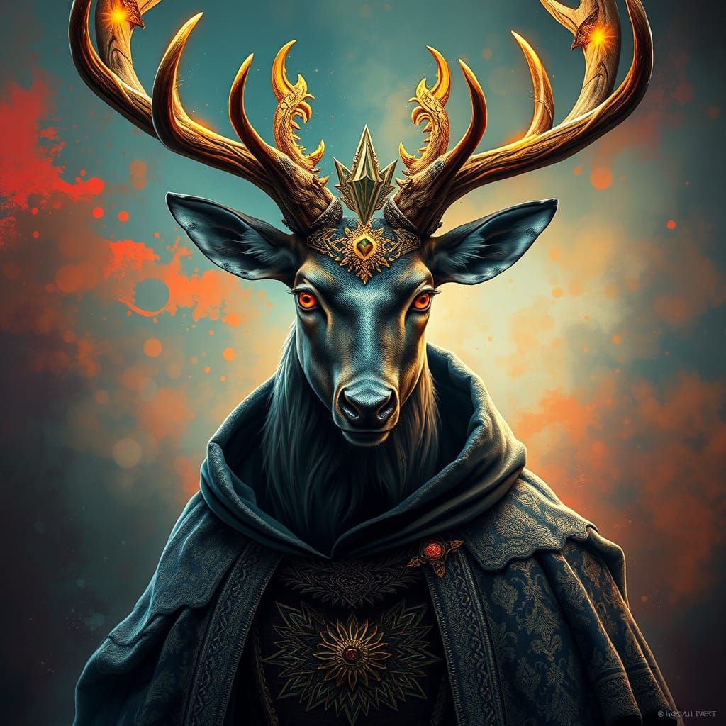 Wonder Deer with Glowing Antlers in Splash Art Style