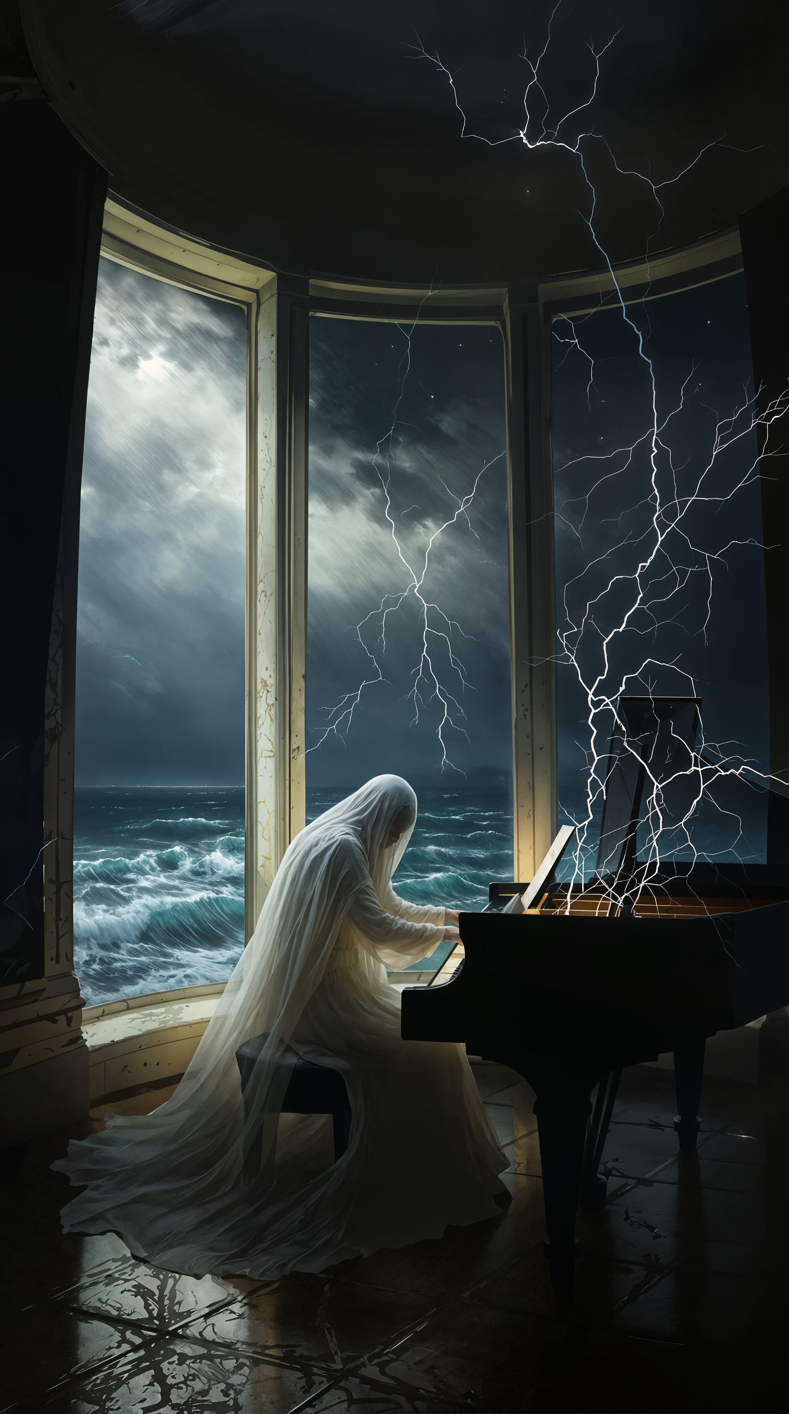 Ethereal Lighthouse Keeper Plays Haunting Melody