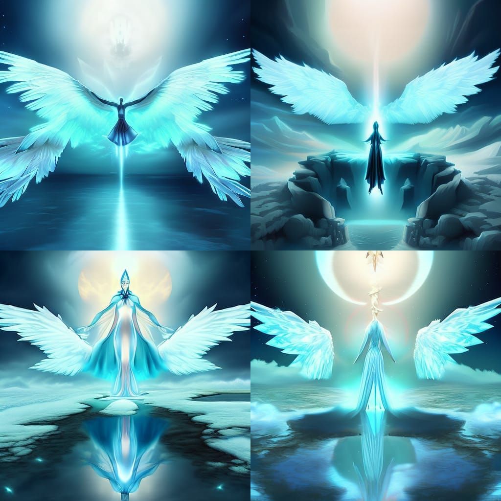 Ethereal Angel in Icy Wasteland: Hyperrealistic Digital Pain...