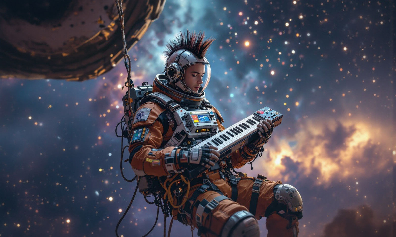 Space Rigger Playing Synth in Outer Space