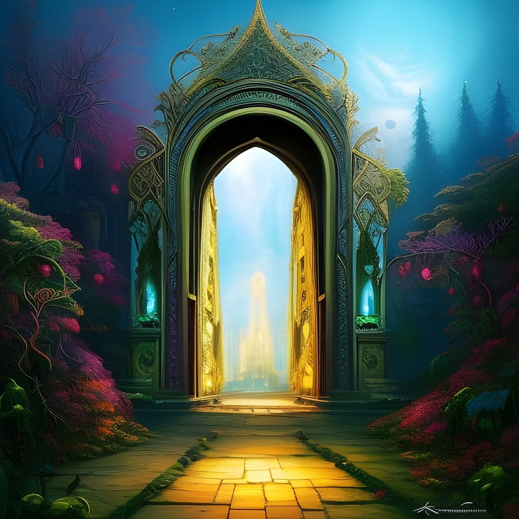 Digital Fantasy Art Portal Gate in a Gothic Future World