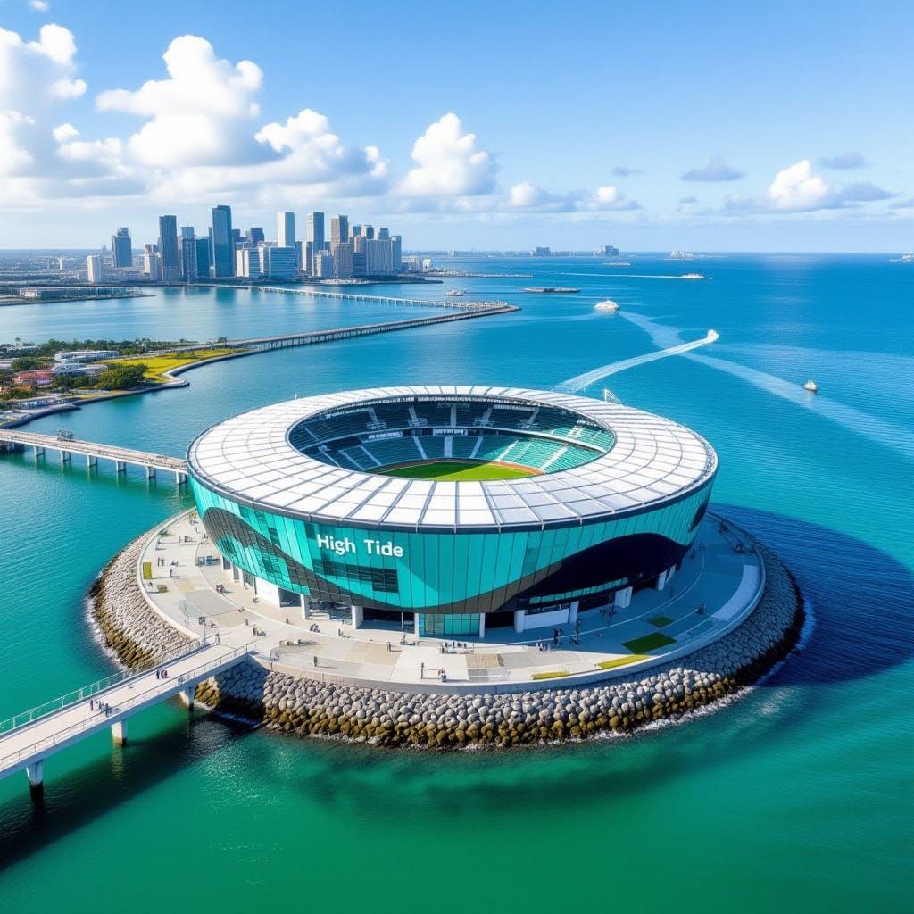 Teal and Black Soccer Stadium on Island Causeway