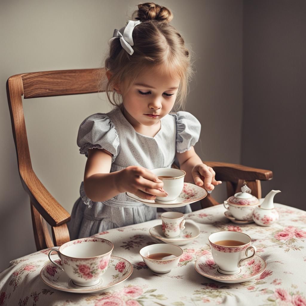 Little Girl Enjoying a Whimsical Tea Party