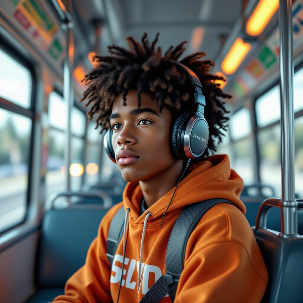 Teenage Boy on Bus to Bend Oregon: Hyperdetailed Digital Art