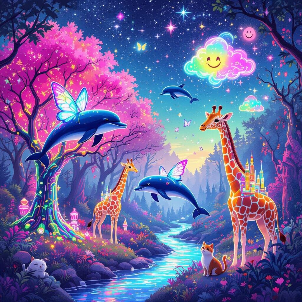 Surreal Candy Forest with Hybrid Creatures