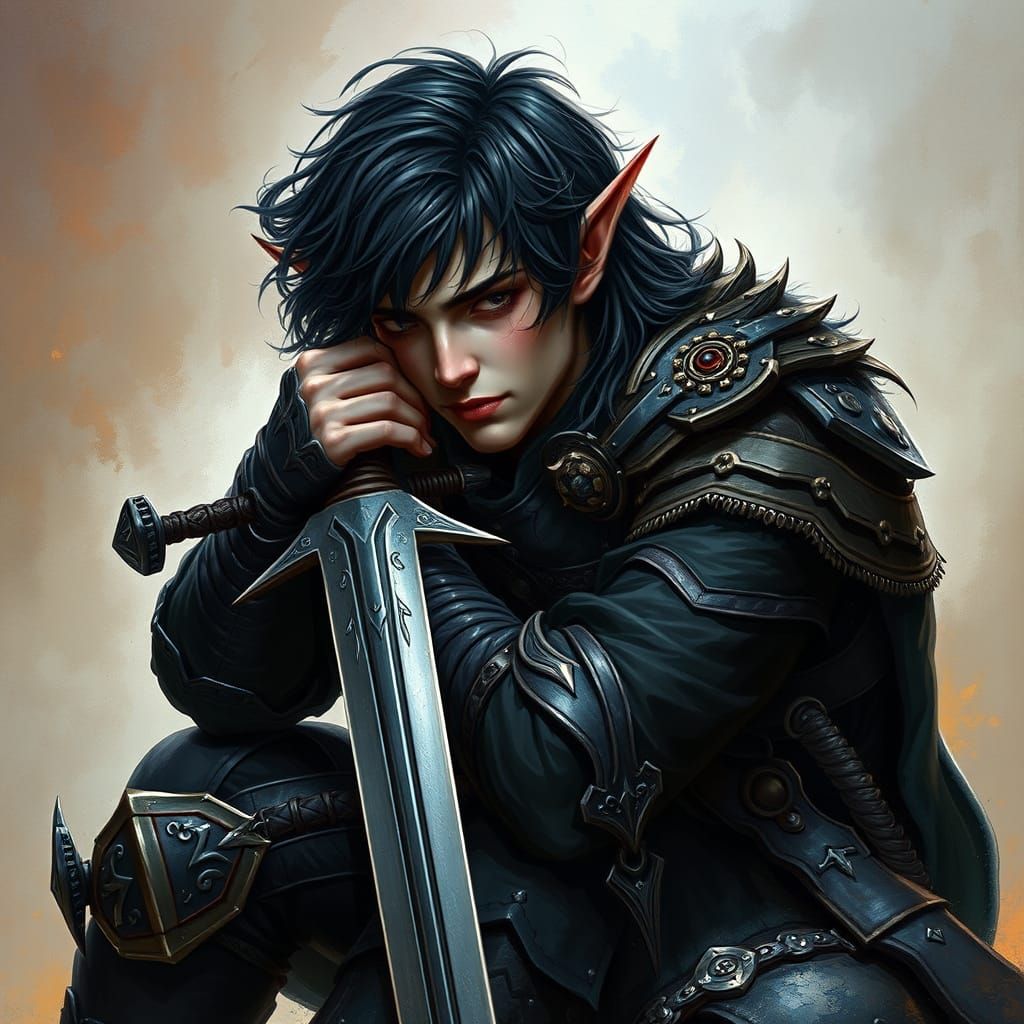 Regal Elf Warrior Resting After Battle in Ethereal Fantasy