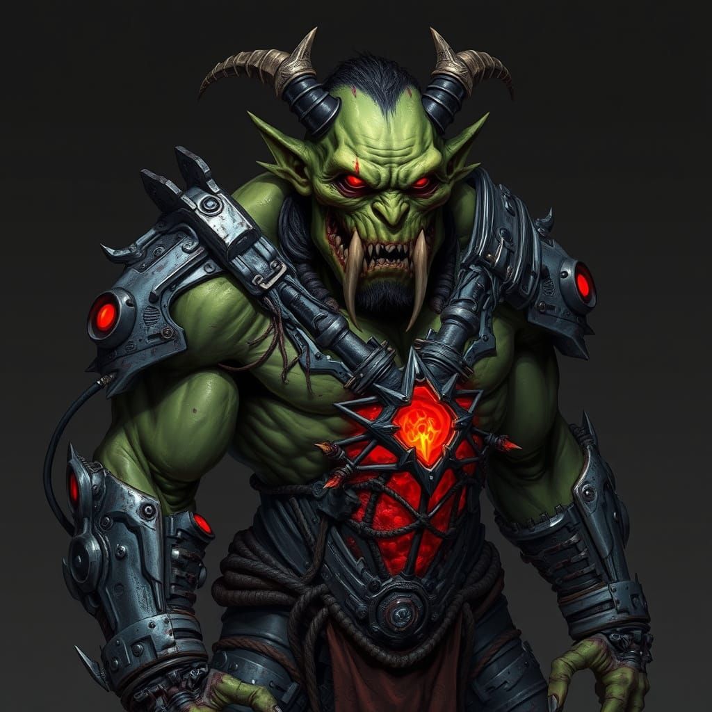 Cyborg Orc: Dark Fantasy Horror with Biomechanical Implants