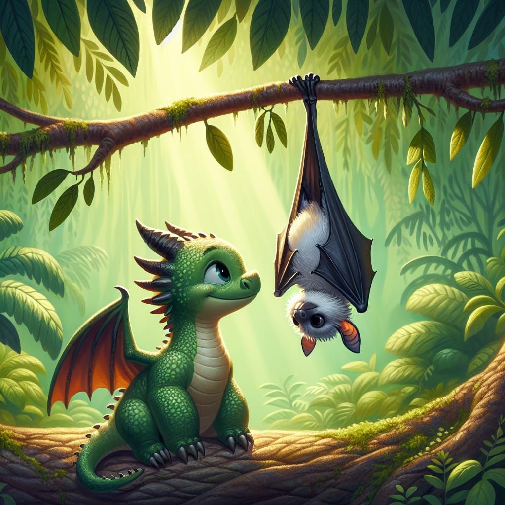 Tiny Dragon and Bat Share a Heartwarming Moment in the Fores...