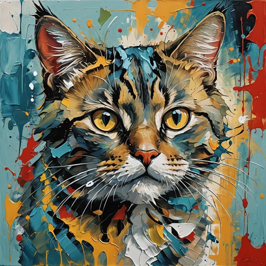 Vibrant Feline Abstract in Bold Acrylic