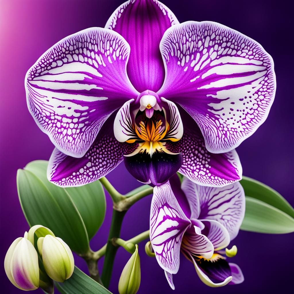 Orchid Bloom in Intricate Line Art