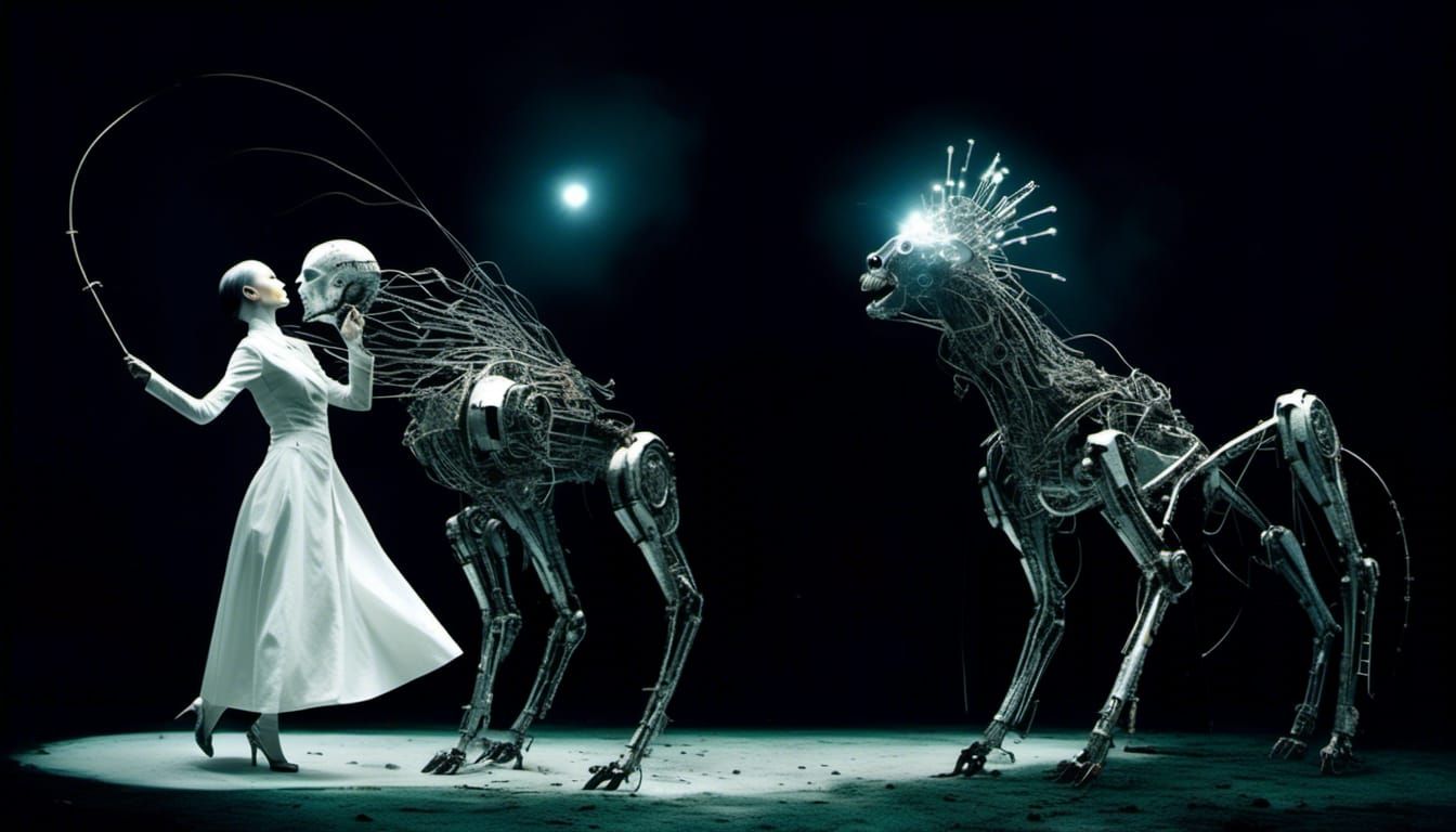 Cyberpunk Mother Figure in a Surreal Mechanical Scene