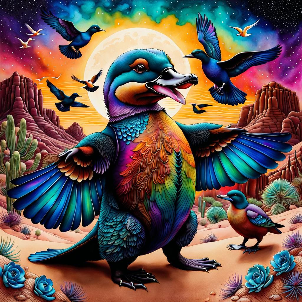 Vibrant Desert Celebration in Psychedelic Hues