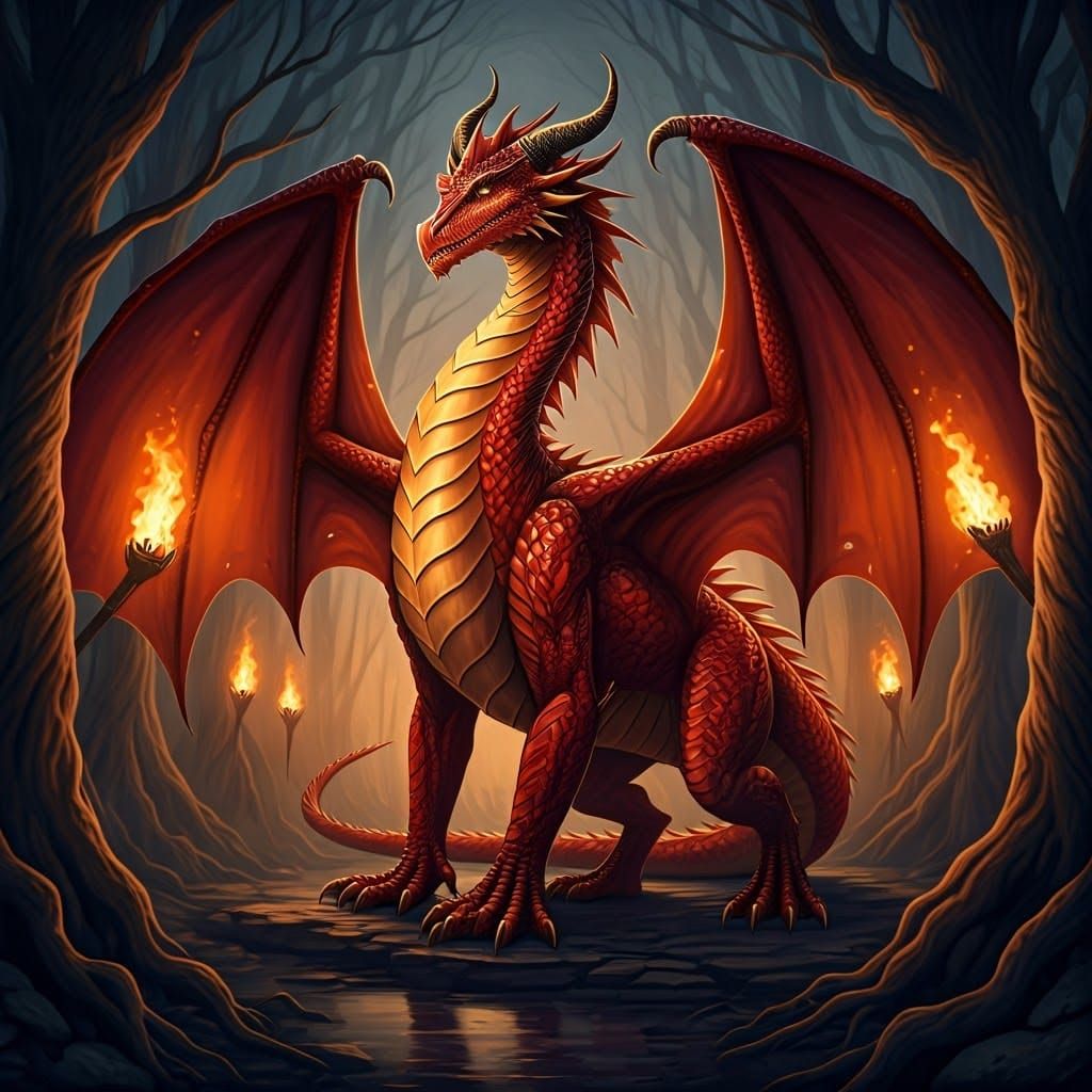 Fantasy Dragon Queen with Majestic Wings of Fire