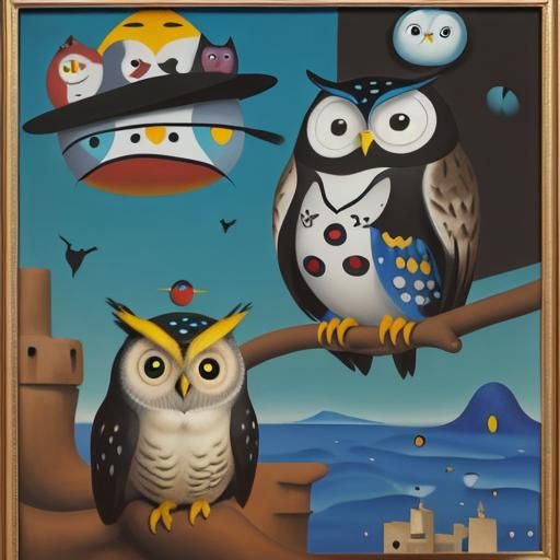 Surrealist Owls on a Melting Canvas