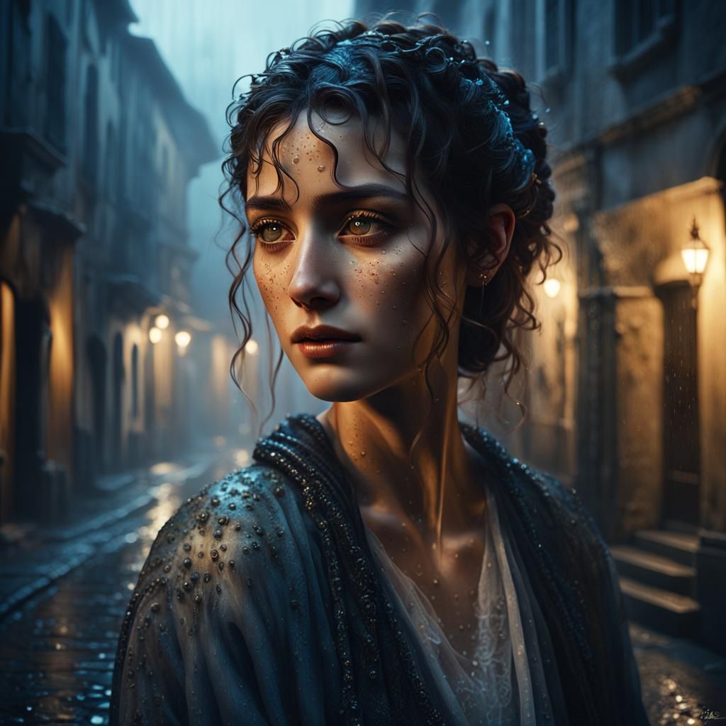 Moody Hyperrealistic Portrait in Dimly Lit Alleyway