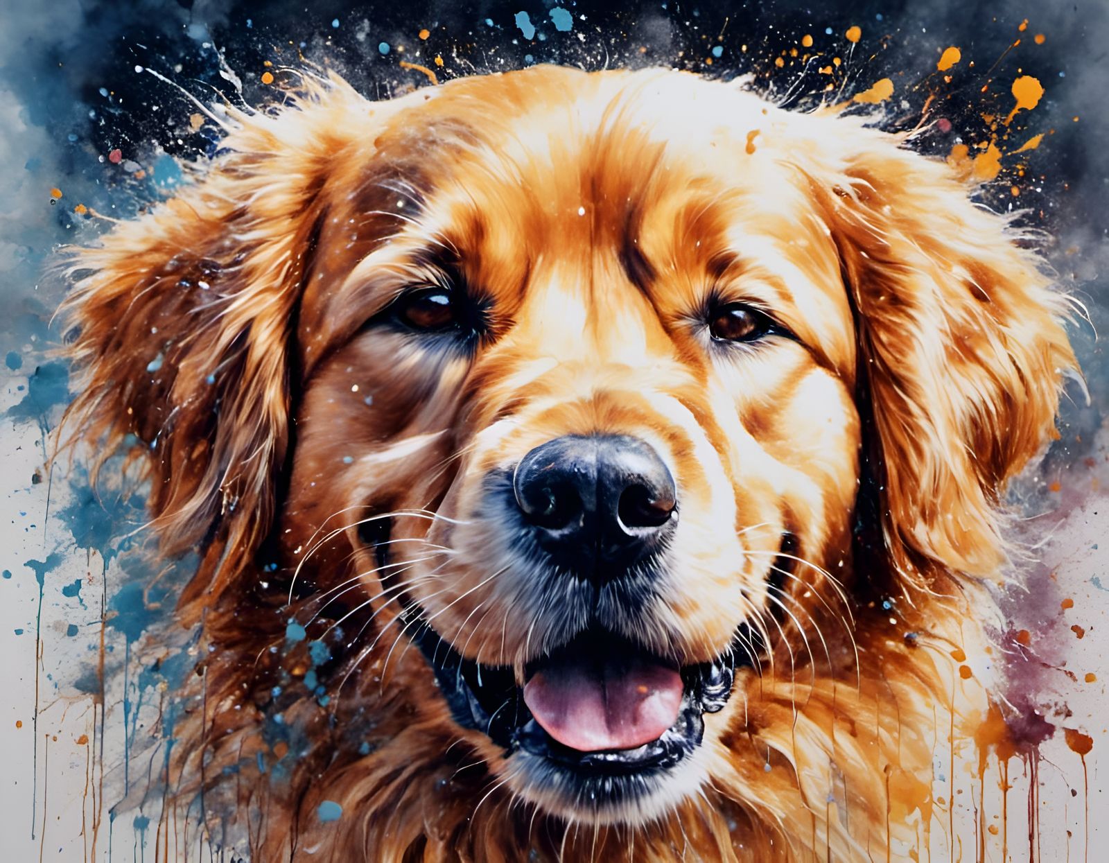 Golden Retriever Portrait in Watercolor Aesthetic