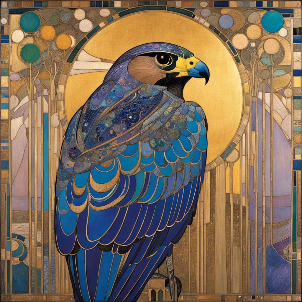 Art Nouveau Falcon in Luxurious Ornamentation Style
