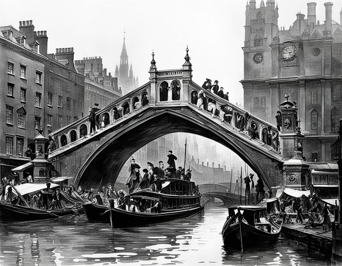 Falling London Bridge in Early Victorian Style