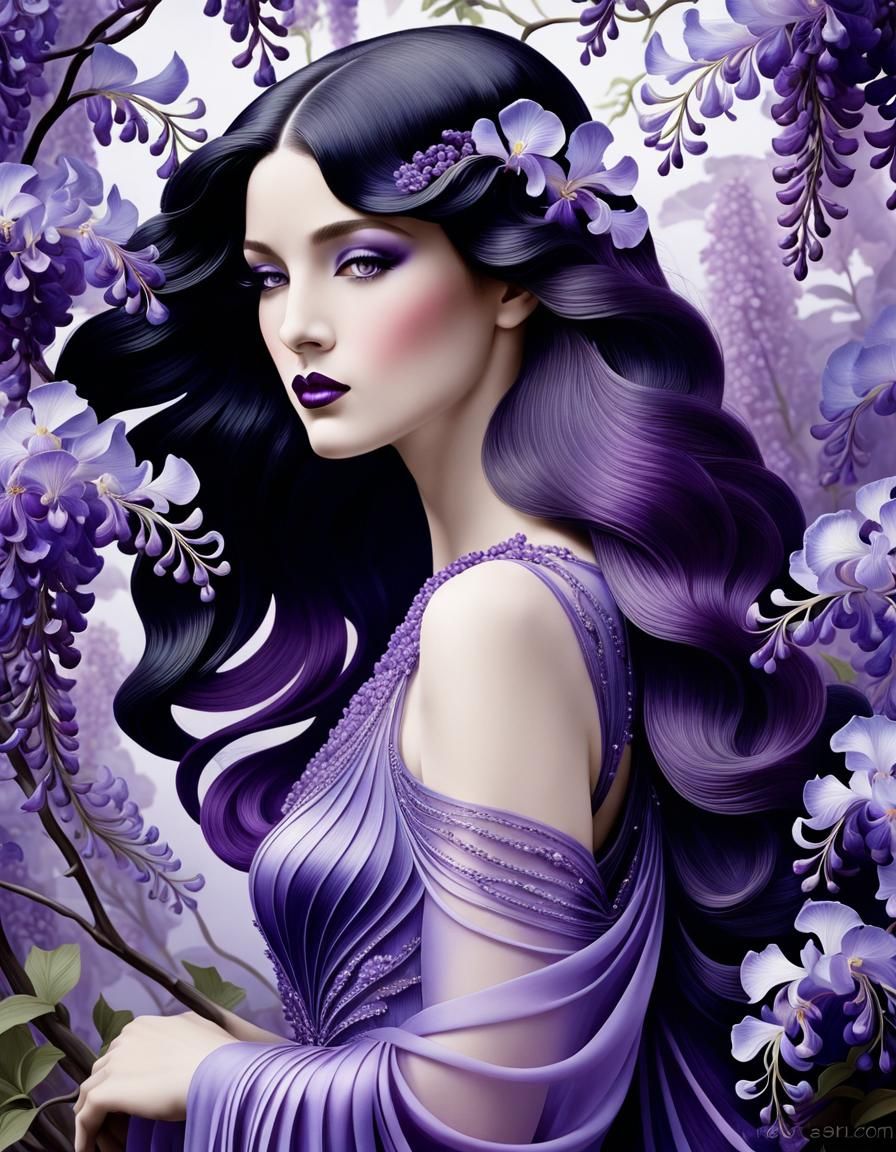 Purple Goddess in Art Nouveau Splendor