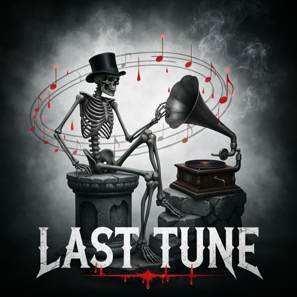 Gothic Skeleton Plays Gramophone Amidst Smoky Notes