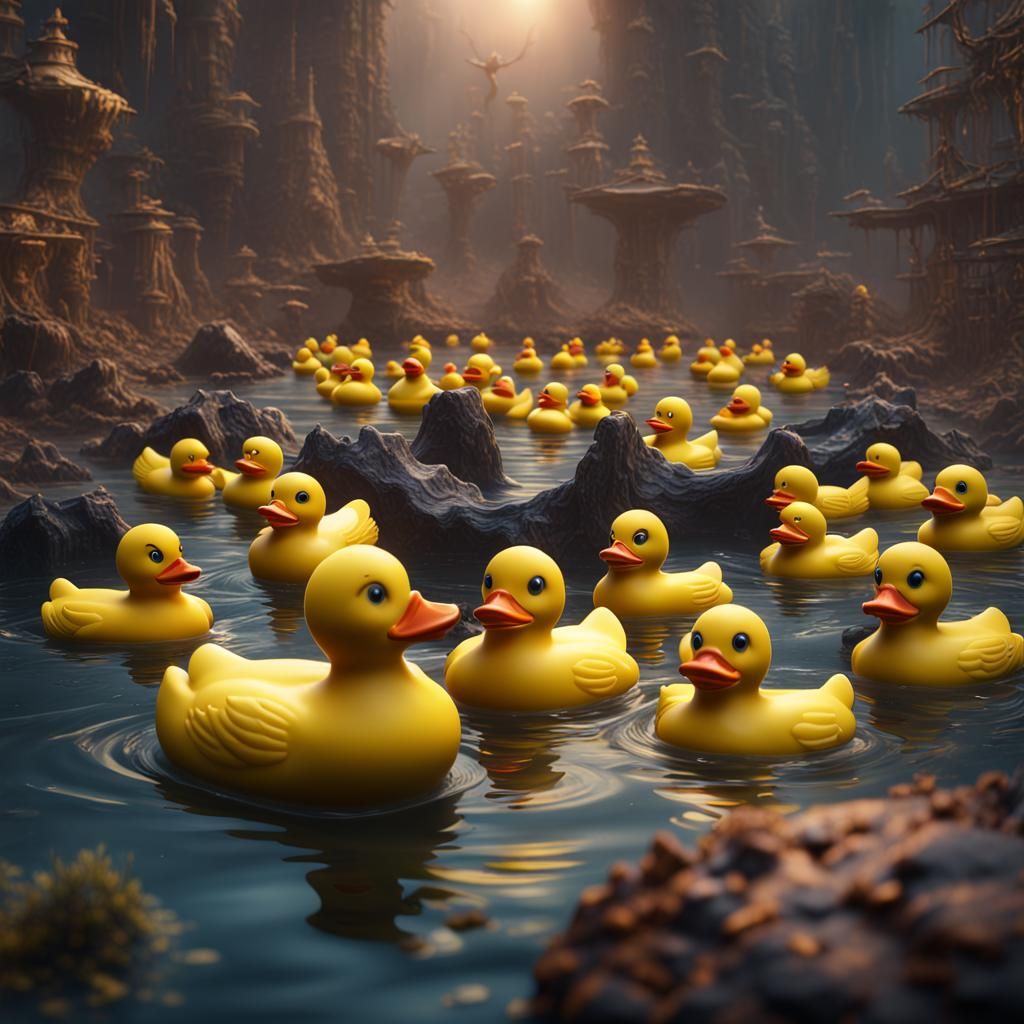 Fantastical Rubber Ducky Army in Vibrant, Intricate Detail
