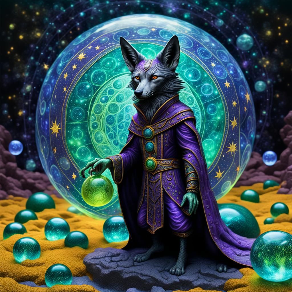 Mystic Jackal Sorcerer in Etherscape, Inspired by Art Nouvea...